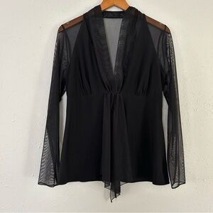 🦋 Black Sheer Flowy Blouse Large Party Formal Going Out